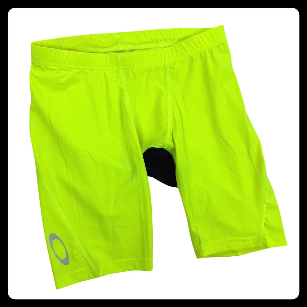 Oakley Cycling Shorts Men XL Neon Yellow Performance Drawstring Base Layer 6"